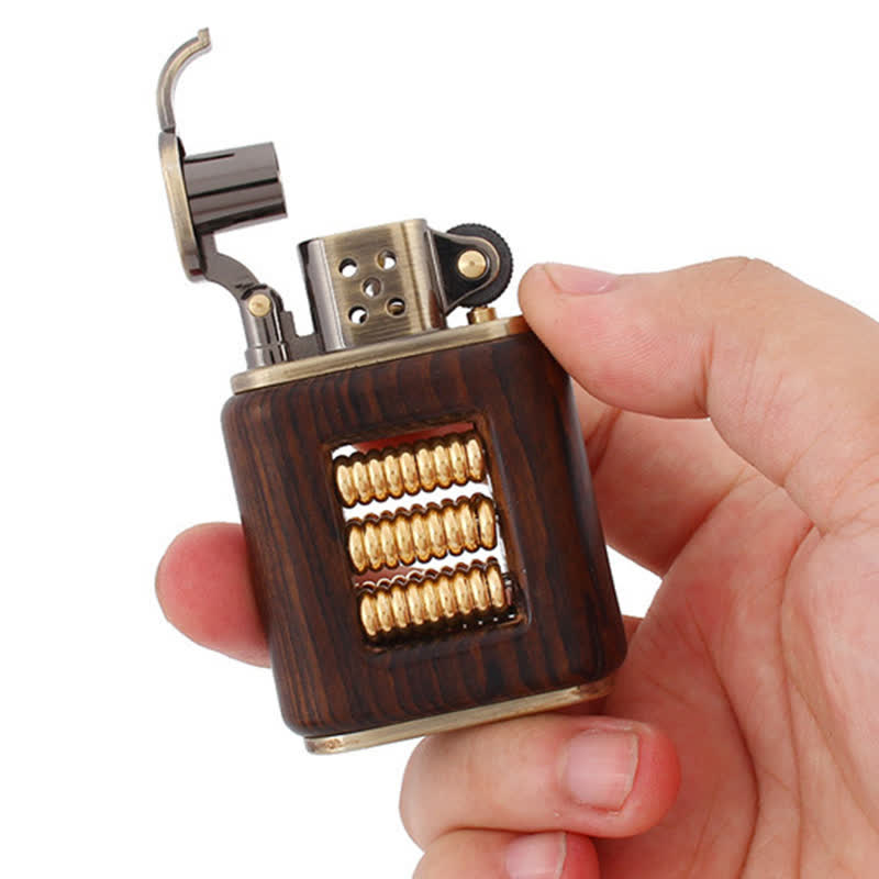 Wooden Body Decorative Metal Ring Kerosene Lighter - image 1