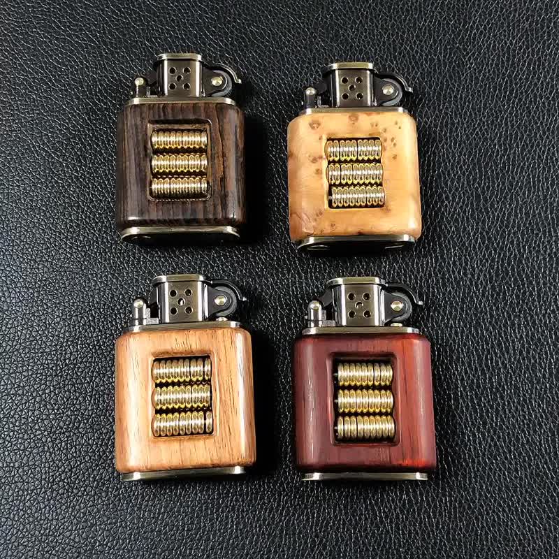 Wooden Body Decorative Metal Ring Kerosene Lighter