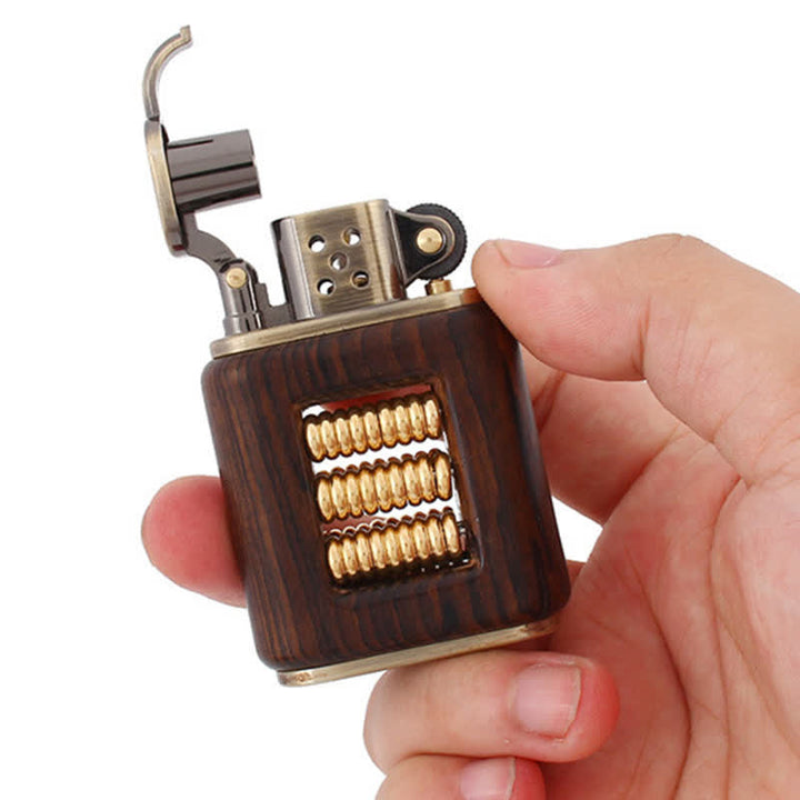 Wooden Body Decorative Metal Ring Kerosene Lighter - image 1