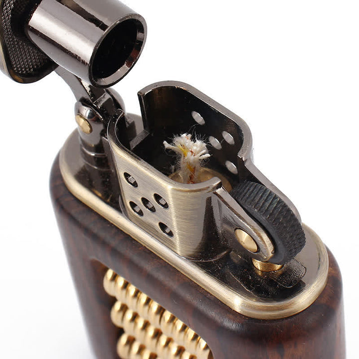 Wooden Body Decorative Metal Ring Kerosene Lighter - image 2