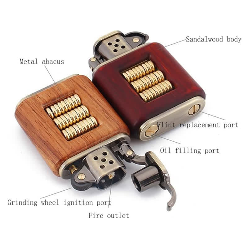 Wooden Body Decorative Metal Ring Kerosene Lighter - image 5