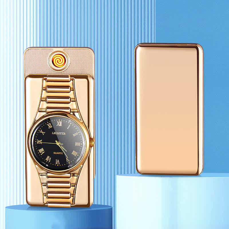 Creative Clock Rechargeable Electric Lighter with USB Cable - Gold - image 9