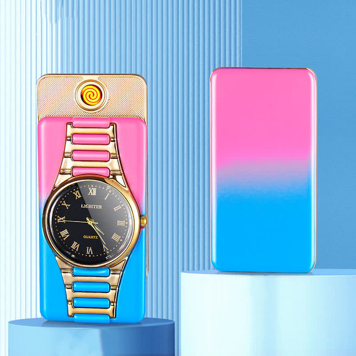 Creative Clock Rechargeable Electric Lighter with USB Cable - Pink & Blue - image 11