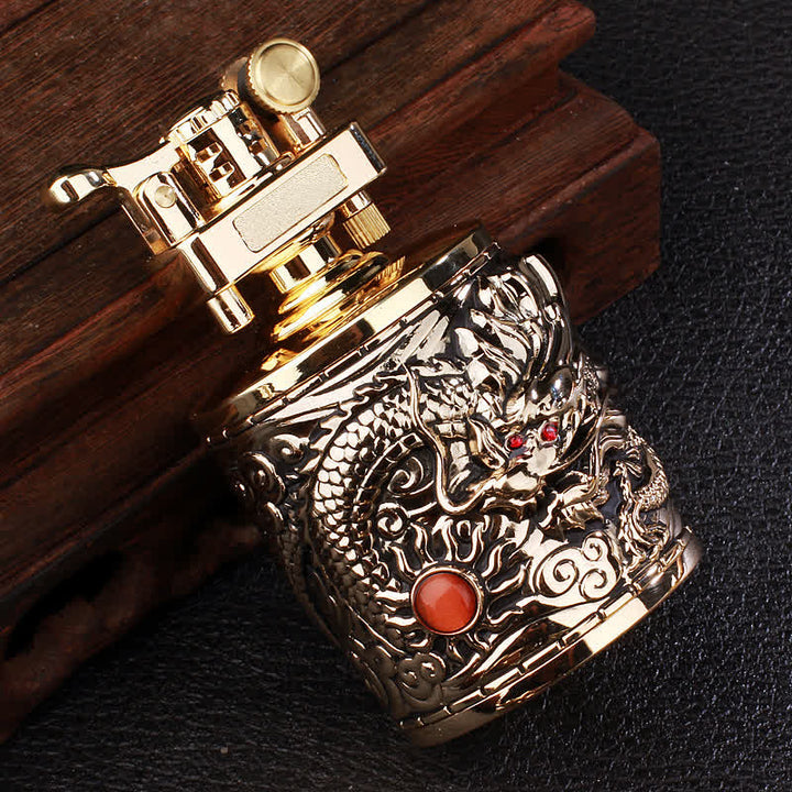 Flying Dragon Retro Cylindrical Refillable Kerosene Lighter - Antique Gold - image 0