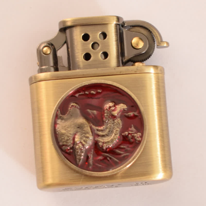 Antique Bronze Enameled Animal Pattern Refillable Kerosene Lighter - Red Camel - image 8