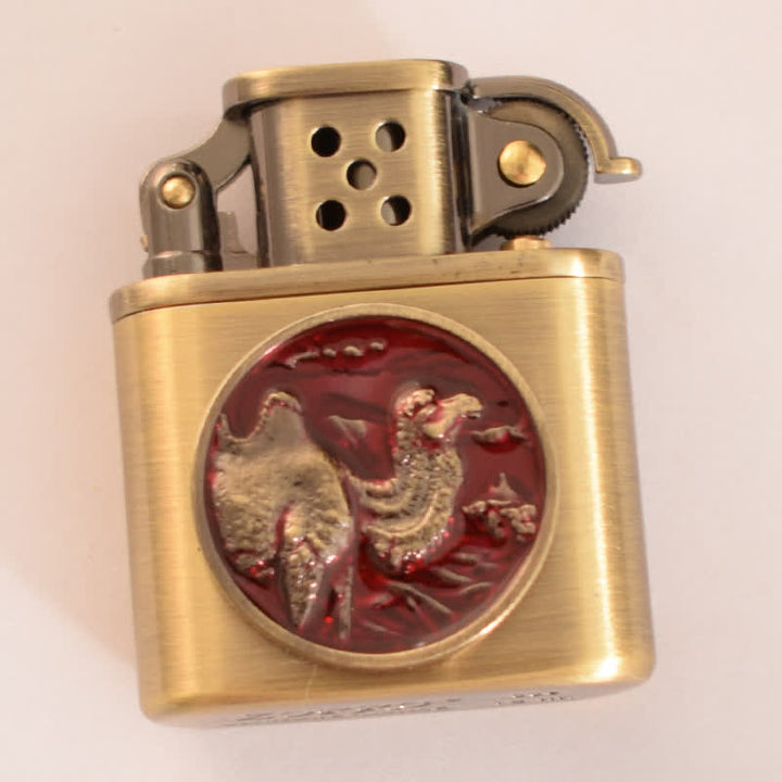 Antique Bronze Enameled Animal Pattern Refillable Kerosene Lighter - Red Camel - image 8