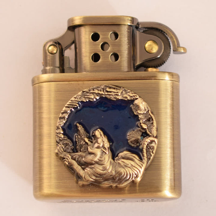 Antique Bronze Enameled Animal Pattern Refillable Kerosene Lighter - Blue Tiger - image 12
