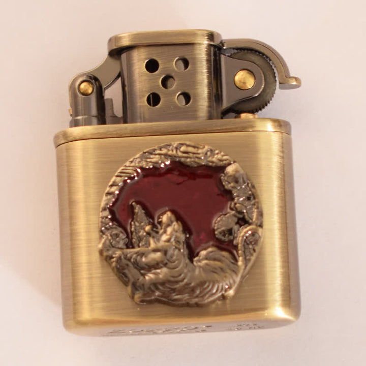 Antique Bronze Enameled Animal Pattern Refillable Kerosene Lighter - Red Tiger - image 14