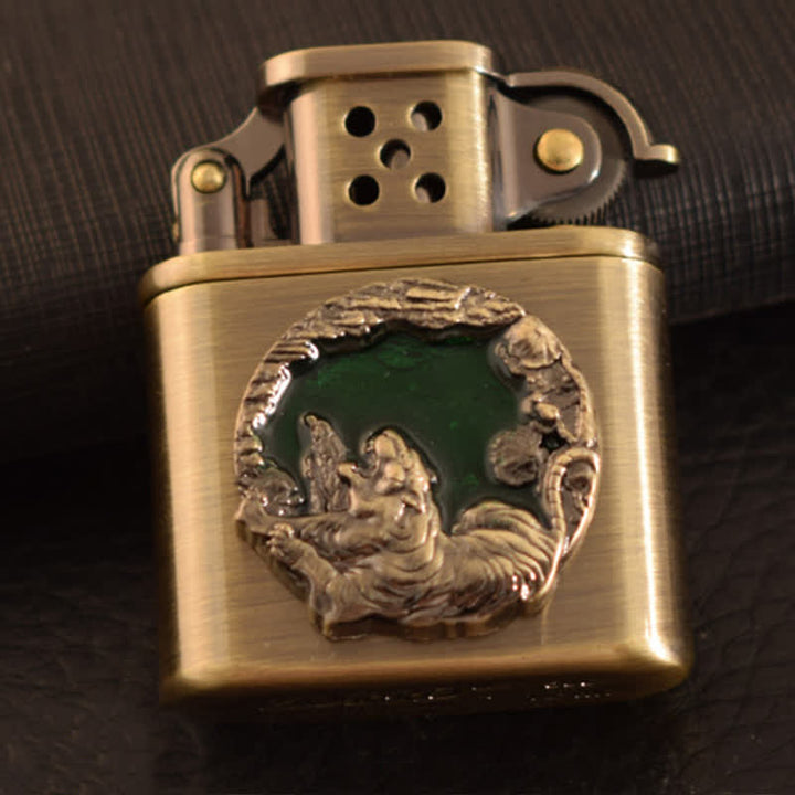 Antique Bronze Enameled Animal Pattern Refillable Kerosene Lighter - image 11