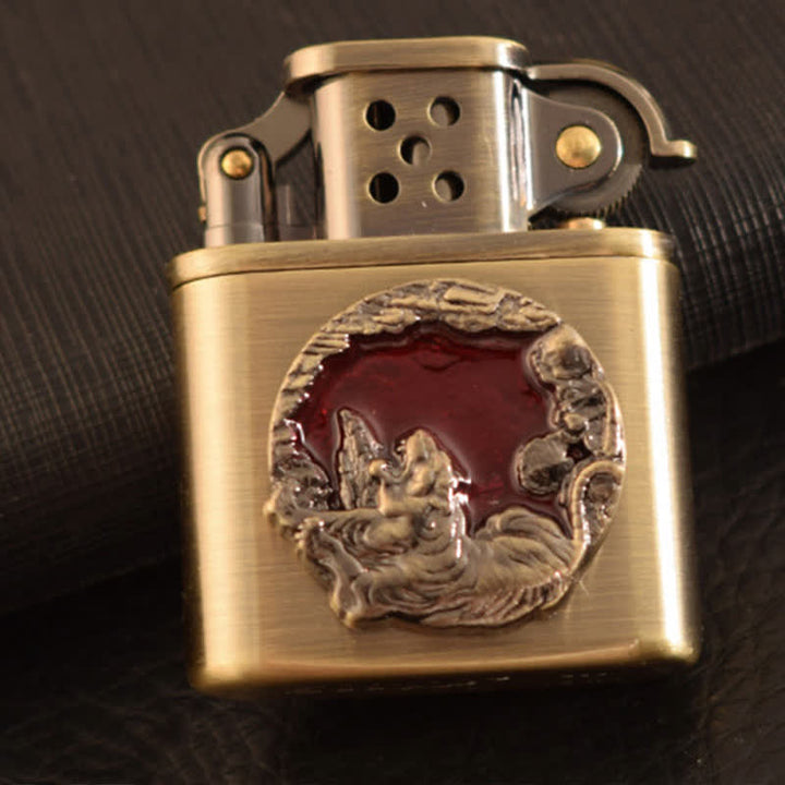 Antique Bronze Enameled Animal Pattern Refillable Kerosene Lighter - image 15