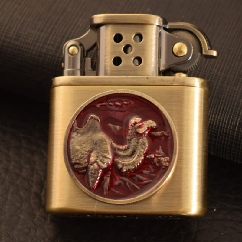 Antique Bronze Enameled Animal Pattern Refillable Kerosene Lighter - image 9