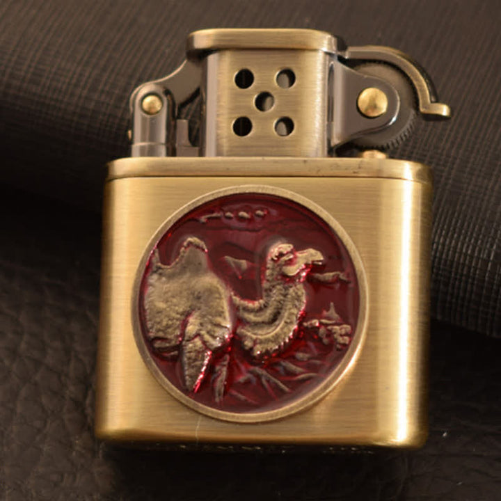 Antique Bronze Enameled Animal Pattern Refillable Kerosene Lighter - image 9