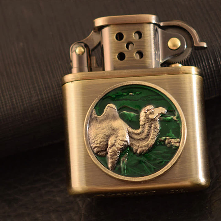 Antique Bronze Enameled Animal Pattern Refillable Kerosene Lighter - image 5