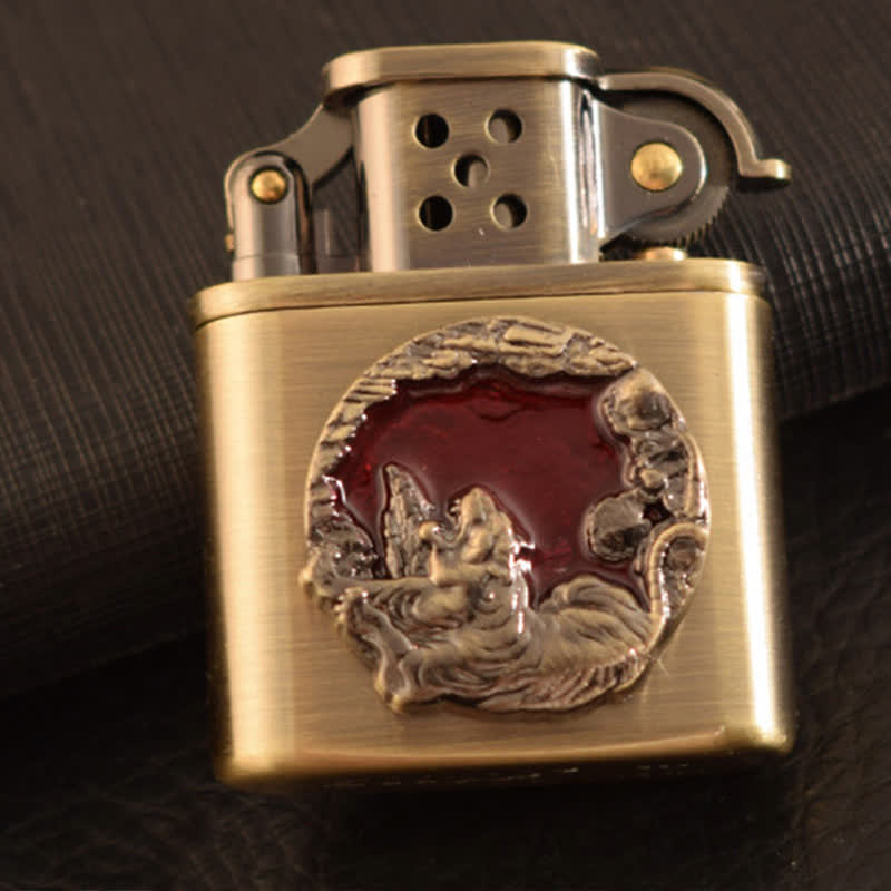 Antique Bronze Enameled Animal Pattern Refillable Kerosene Lighter - image 15