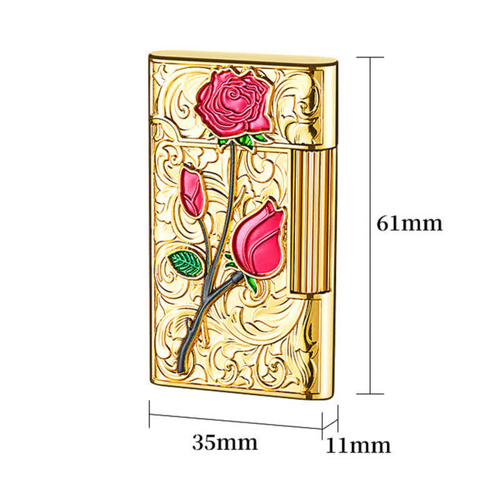 Gold Red Rose Flint Side Slide Refillable Butane Lighter - image 7