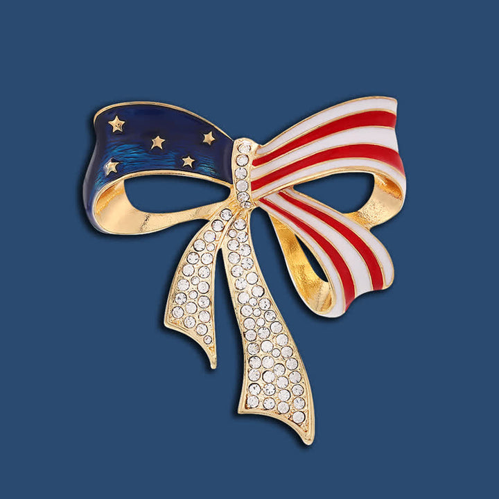 American Flag Bow Knot Rhinestone Brooch - image 3