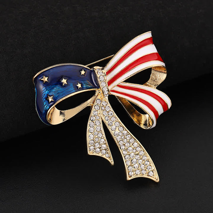 American Flag Bow Knot Rhinestone Brooch - image 2