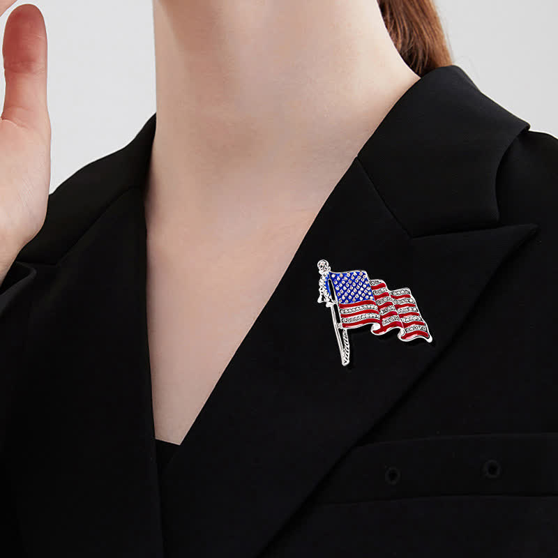 Patriotic American Flag Sparkling Rhinestone Brooch - image 1