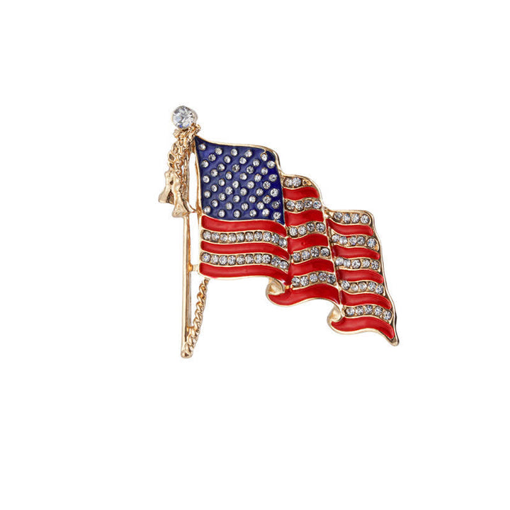 Patriotic American Flag Sparkling Rhinestone Brooch - Gold - image 5