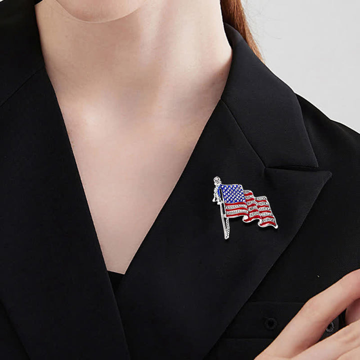 Patriotic American Flag Sparkling Rhinestone Brooch - image 2