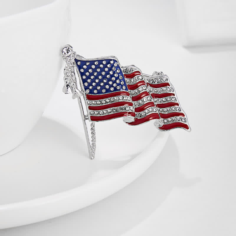 Patriotic American Flag Sparkling Rhinestone Brooch - image 4