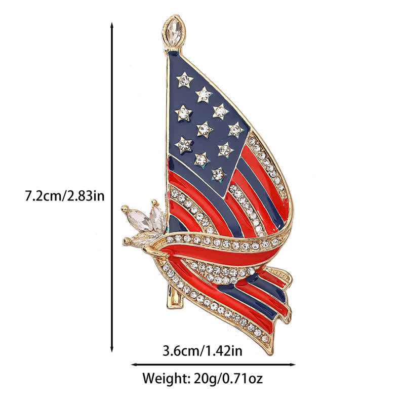 Enameled American Flag Rhinestone Patriotic Brooch - image 4