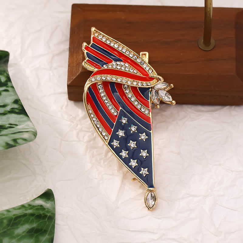 Enameled American Flag Rhinestone Patriotic Brooch - image 1