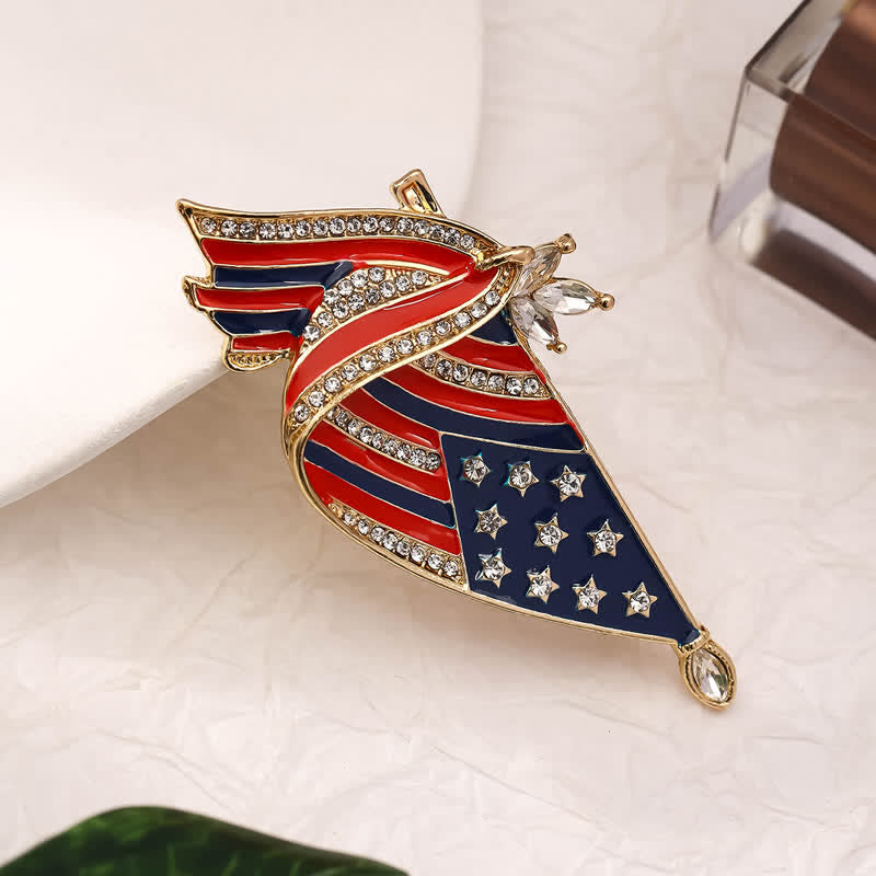 Enameled American Flag Rhinestone Patriotic Brooch - image 2