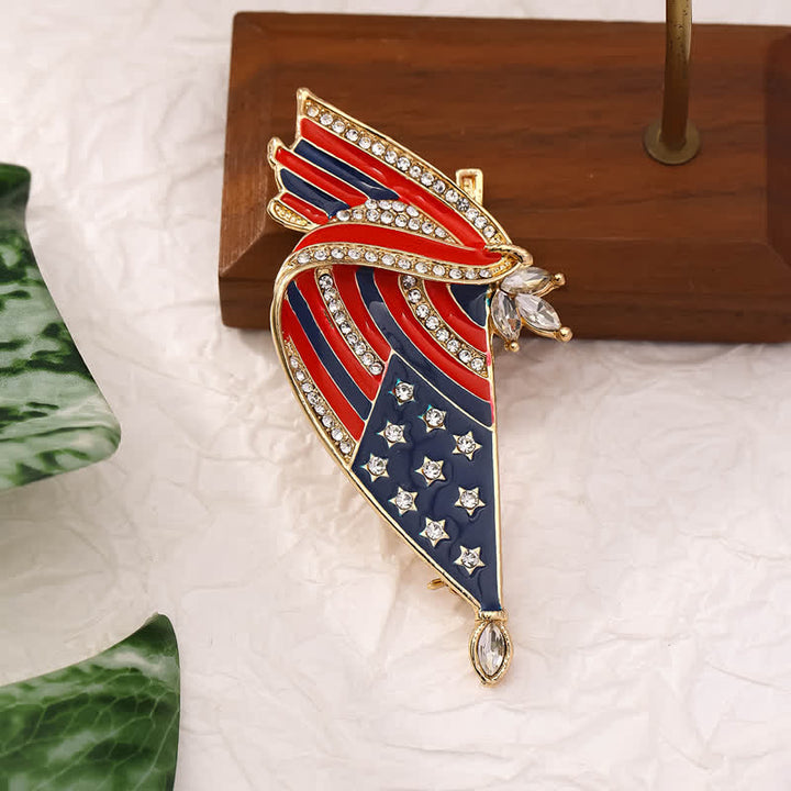 Enameled American Flag Rhinestone Patriotic Brooch - image 1