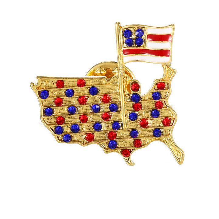 Rhinestone Eagle American Flag Patriotic Brooch - Style #1 - Gold - image 4