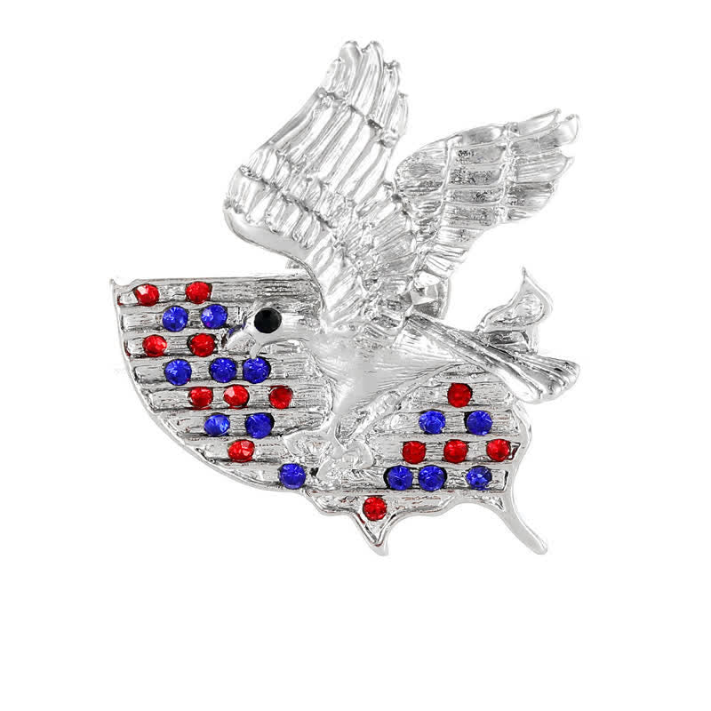 Rhinestone Eagle American Flag Patriotic Brooch - Style #2 - Silver - image 9