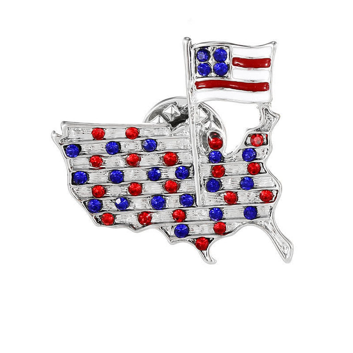 Rhinestone Eagle American Flag Patriotic Brooch - Style #1 - Silver - image 2