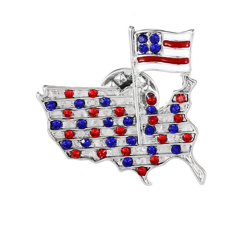 Rhinestone Eagle American Flag Patriotic Brooch - Style #1 - Silver - image 2