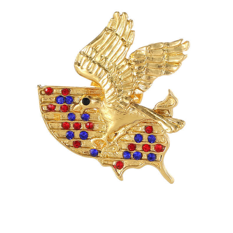 Rhinestone Eagle American Flag Patriotic Brooch - Style #2 - Gold - image 12