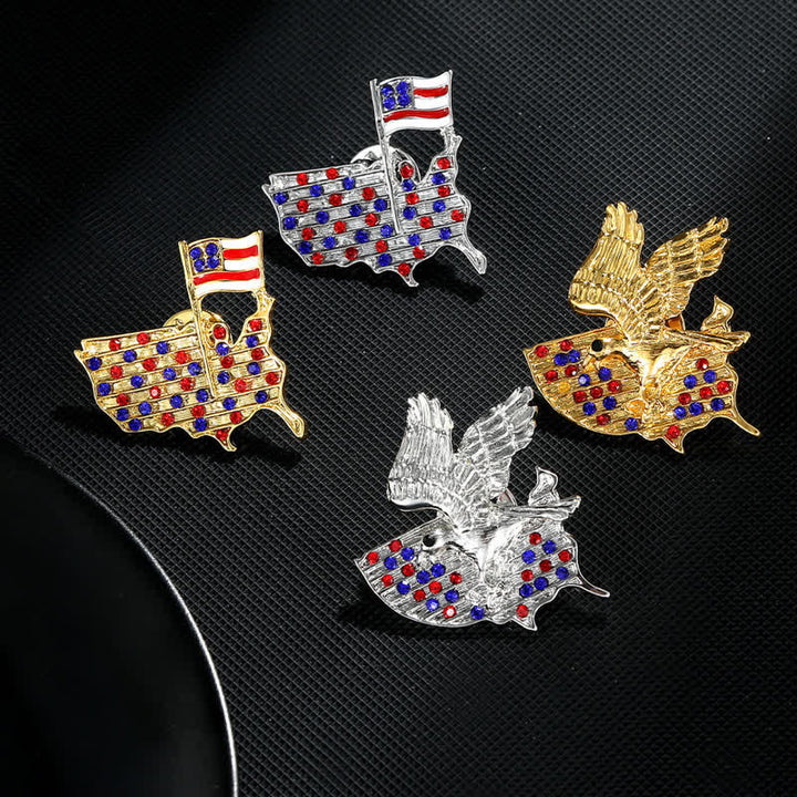 Rhinestone Eagle American Flag Patriotic Brooch - image 7