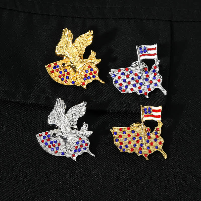 Rhinestone Eagle American Flag Patriotic Brooch - image 6