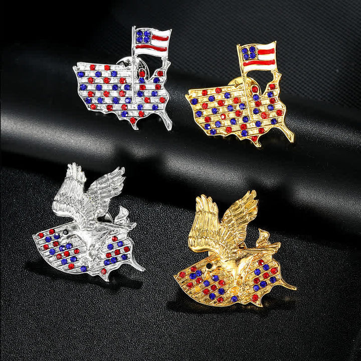 Rhinestone Eagle American Flag Patriotic Brooch - image 0