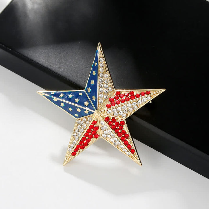 Red White & Blue Star American Flag Patriotic Brooch - Gold - image 0
