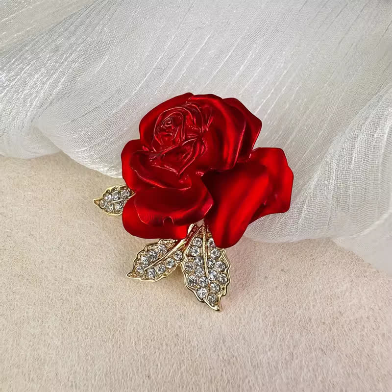 Red Blue Rose Rhinestone Flower Brooch - image 5