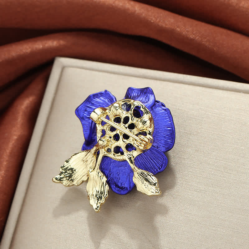 Red Blue Rose Rhinestone Flower Brooch - image 9