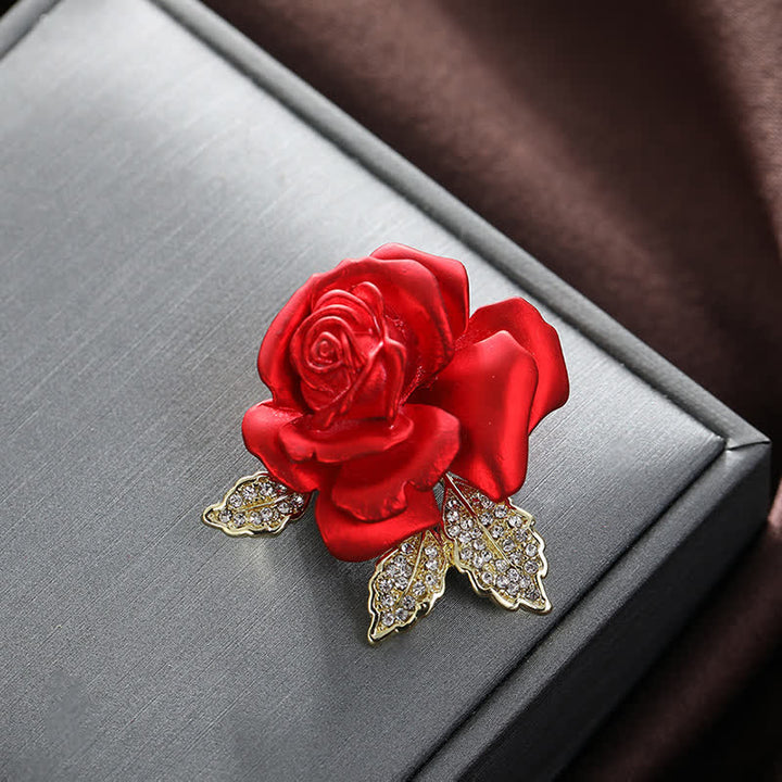Red Blue Rose Rhinestone Flower Brooch - Red - image 0