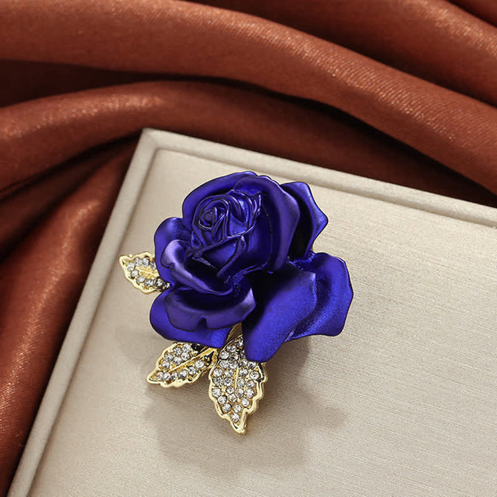 Red Blue Rose Rhinestone Flower Brooch - image 8