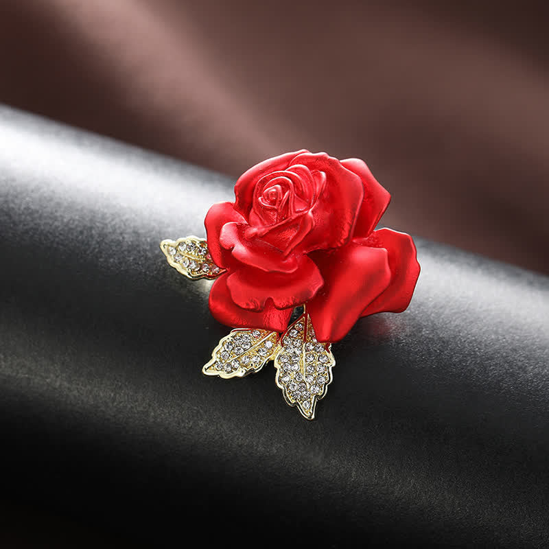Red Blue Rose Rhinestone Flower Brooch - image 2