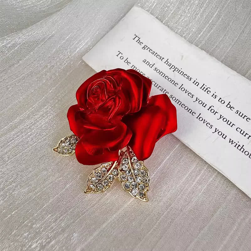 Red Blue Rose Rhinestone Flower Brooch - image 6