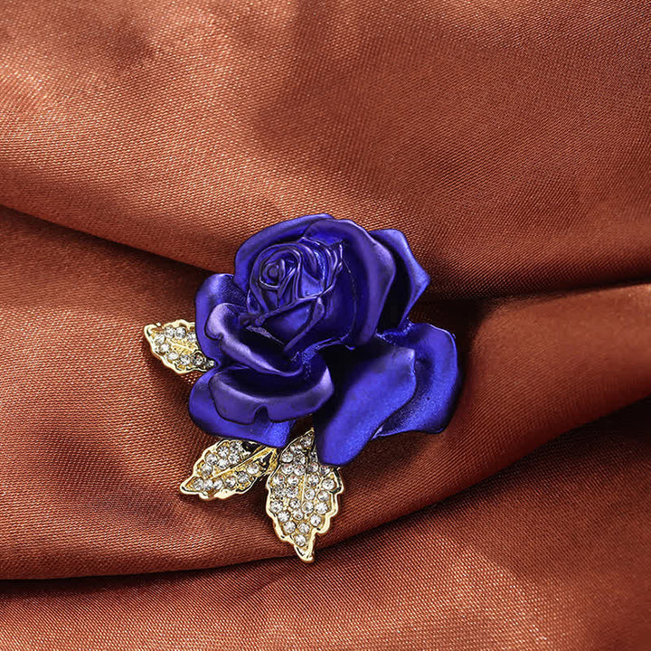 Red Blue Rose Rhinestone Flower Brooch - Blue - image 7