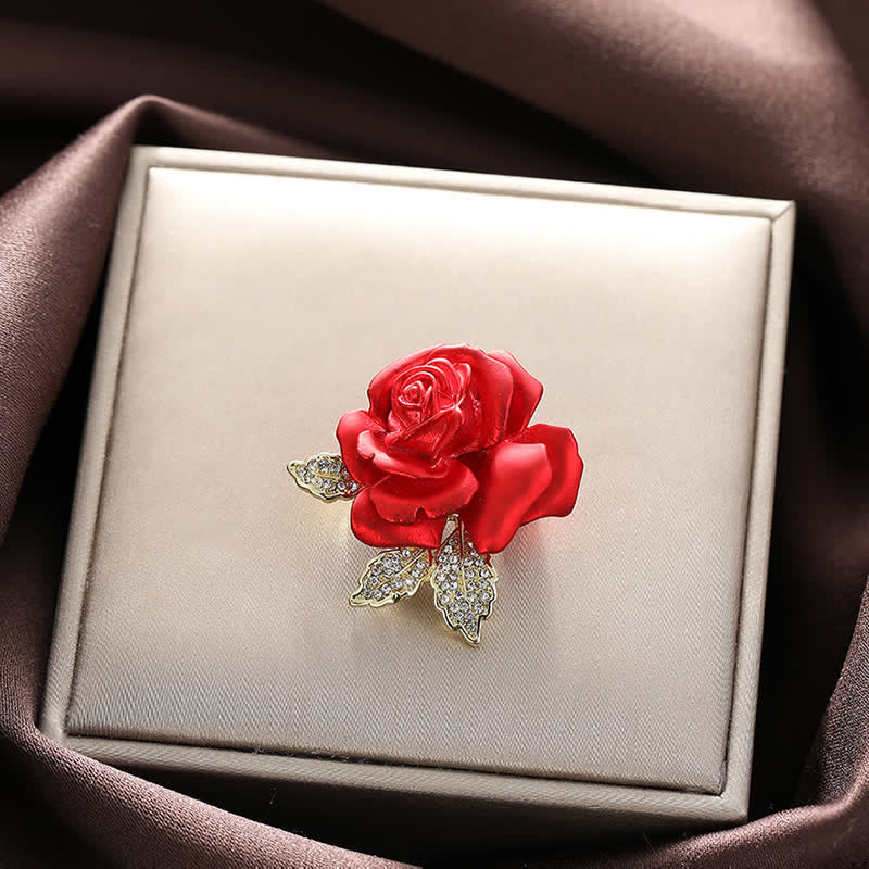 Red Blue Rose Rhinestone Flower Brooch - image 3