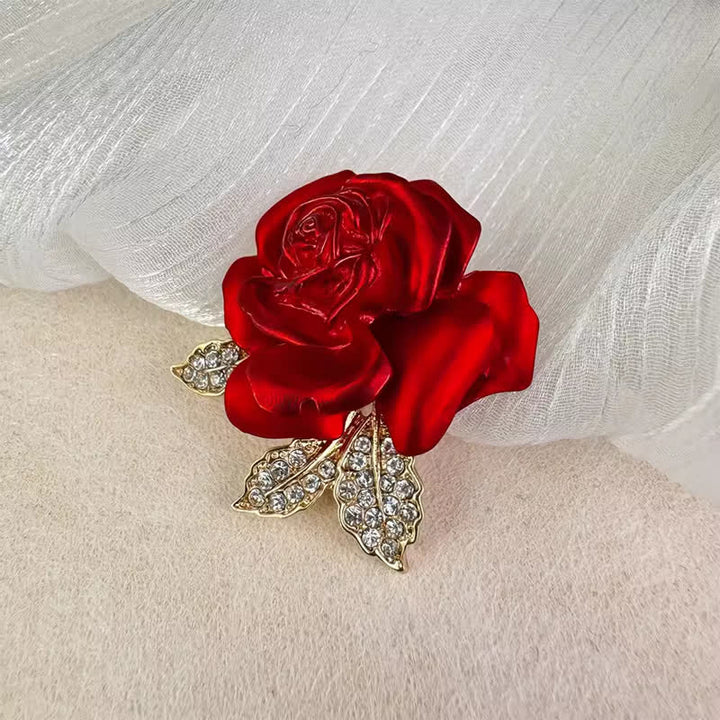 Red Blue Rose Rhinestone Flower Brooch - image 5