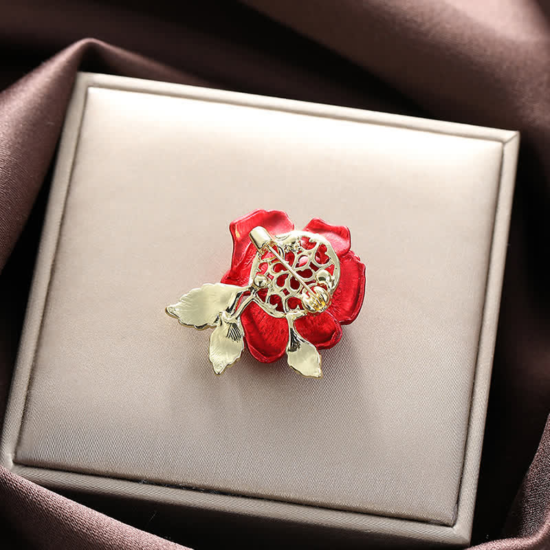 Red Blue Rose Rhinestone Flower Brooch - image 4