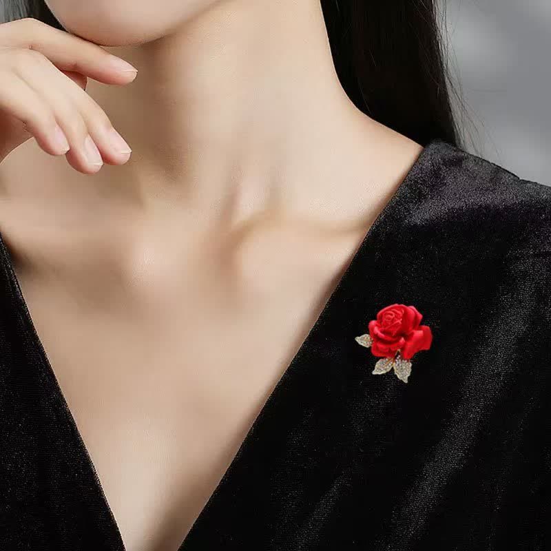 Red Blue Rose Rhinestone Flower Brooch - image 1