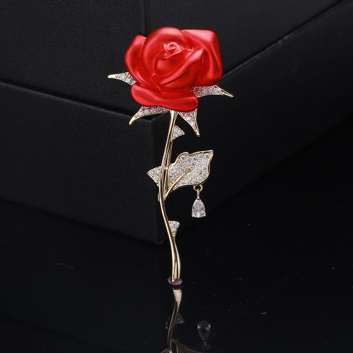 Elegant Gentle Red Rose Zircon Brooch - Red - image 0